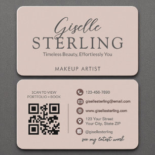 Carte De Visite Code QR moderne Élégant Blush Pink Script