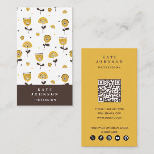 Carte De Visite Code QR moderne jaune du milieu du siècle