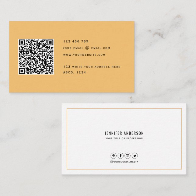 Carte De Visite Code QR Moderne Minimaliste Élégant Nettoyant Simp (Devant / Derrière)