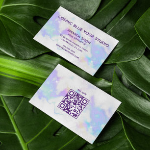 Carte De Visite Code QR moderne minimaliste en marbre Holo