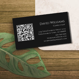 Carte De Visite Code QR Moderne Minimaliste Noir Blanc