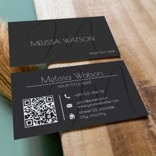 Carte De Visite Code QR moderne minimaliste noir frais