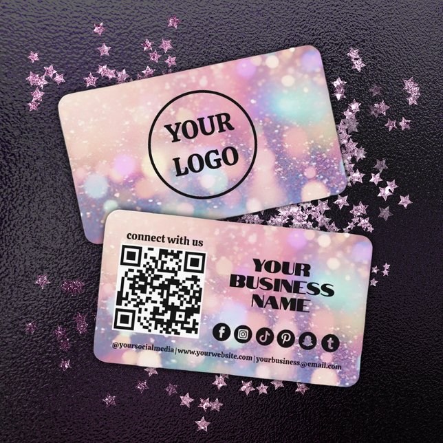 Carte De Visite Code QR moderne Pastel rose clair Flare (Créateur téléchargé)