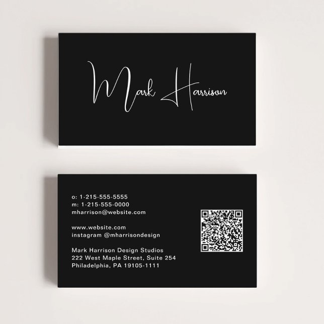 Carte De Visite Code QR Moderne Professionnel Noir (Créateur téléchargé)