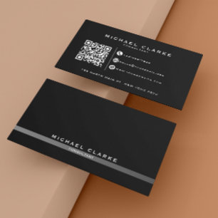 Carte De Visite Code QR moderne professionnel noir et blanc