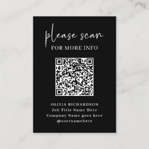 Carte De Visite Code QR moderne simple avec Logo Retour   Noir