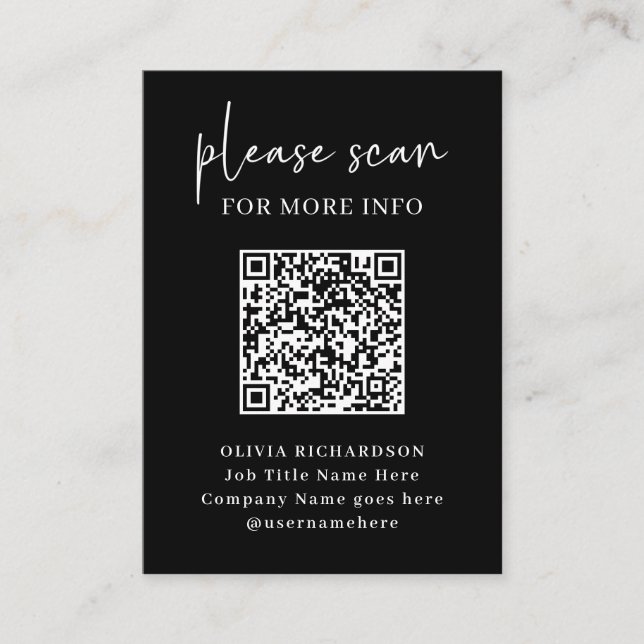 Carte De Visite Code QR moderne simple avec Logo Retour | Noir (Devant)