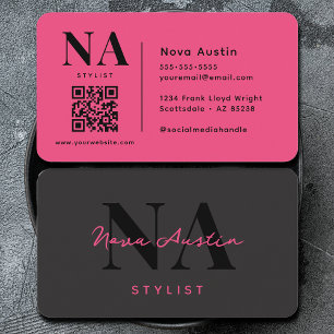 Carte De Visite Code QR Monogram Luxe tendance esthétique rose cha