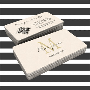 Carte De Visite Code QR Monogramme Crème