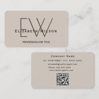 Carte De Visite Code QR monogrammé élégant moderne pour agent immo