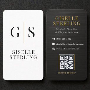 Carte De Visite Code QR Monogramme Or Blanc Noir Métallisé
