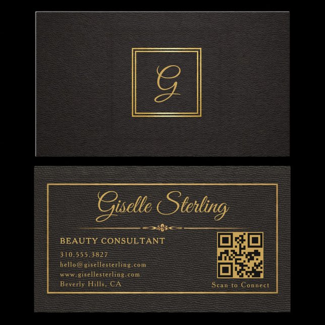 Carte De Visite Code QR Monogrammé Or Noir Professionnel (Créateur téléchargé)