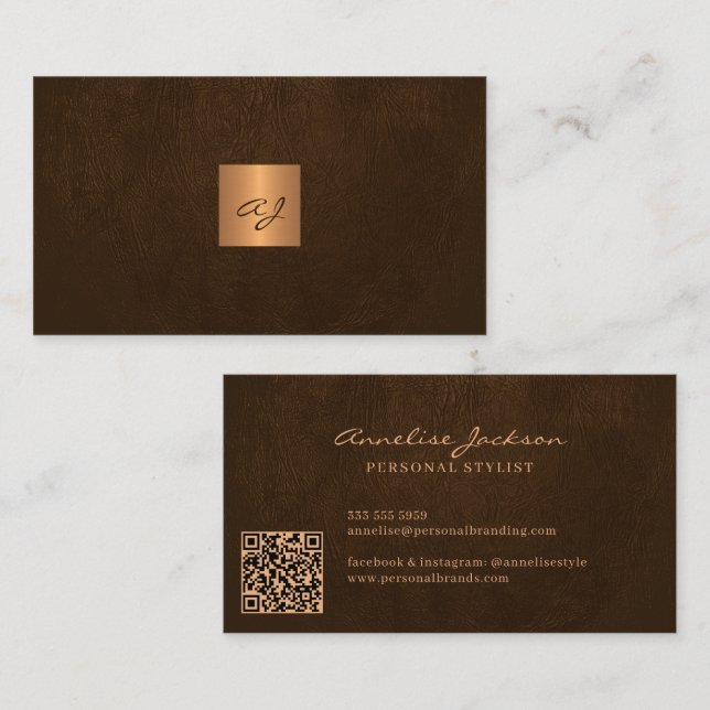 Carte De Visite Code QR monogrammed unique moderne (Devant / Derrière)