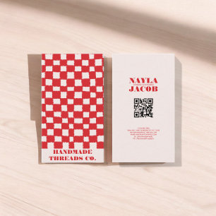 Carte De Visite Code QR Motif de tableau rouge rose fait main