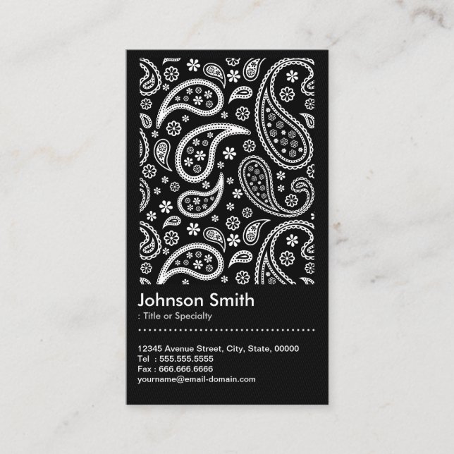 Carte De Visite Code QR Motif élégant noir et blanc Paisley (Devant)