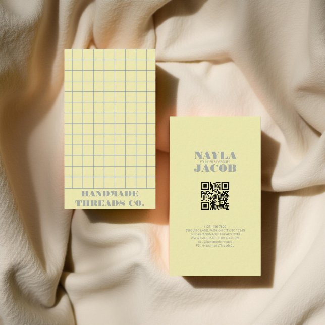 Carte De Visite Code QR Motif jaune pâle (Créateur téléchargé)