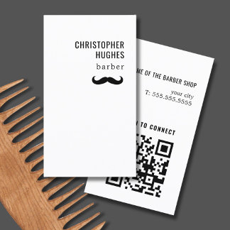 Carte De Visite Code QR Moustache Noir et Blanc Minimaliste Cool