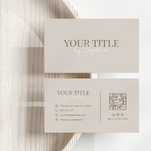 Carte De Visite Code QR Neutre Beige Moderne Élégant Minimaliste