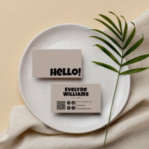 Carte De Visite Code QR neutre minimaliste Hello Boho Retro