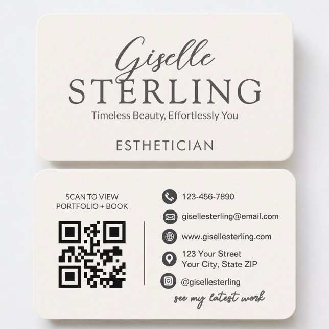 Carte De Visite Code QR neutre pour esthéticien (Créateur téléchargé)