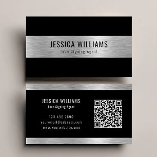 Carte De Visite Code QR noir argent brossé élégant personnalisé