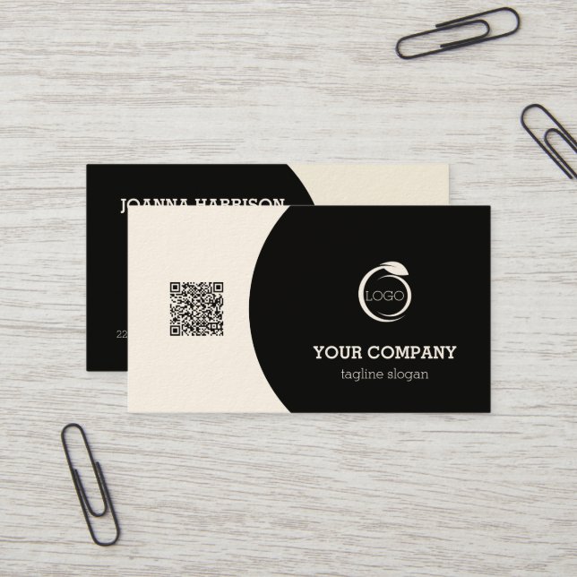 Carte De Visite Code QR noir et blanc (Devant/Arrière en situation)