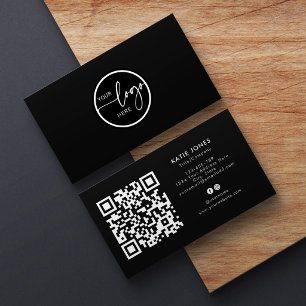 Carte De Visite Code QR Noir et Blanc Personnalisé Cercle Votre Lo