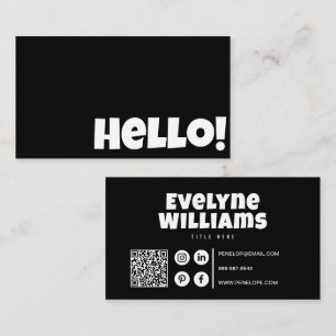 Carte De Visite Code QR noir et blanc rétro minimaliste Bonjour