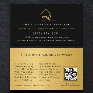 Carte De Visite Code QR noir et or pour service de peinture sur me