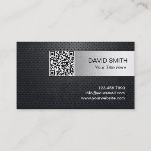 Carte De Visite Code QR Noir Métal Argent rayé Professionnel