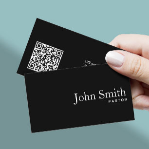 Carte De Visite Code QR noir ordinaire pasteur minimaliste
