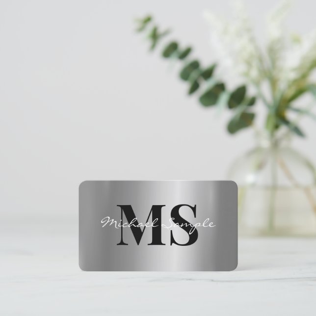 Carte De Visite Code QR Nom Calligraphie Script Luxe Argent (Debout devant)