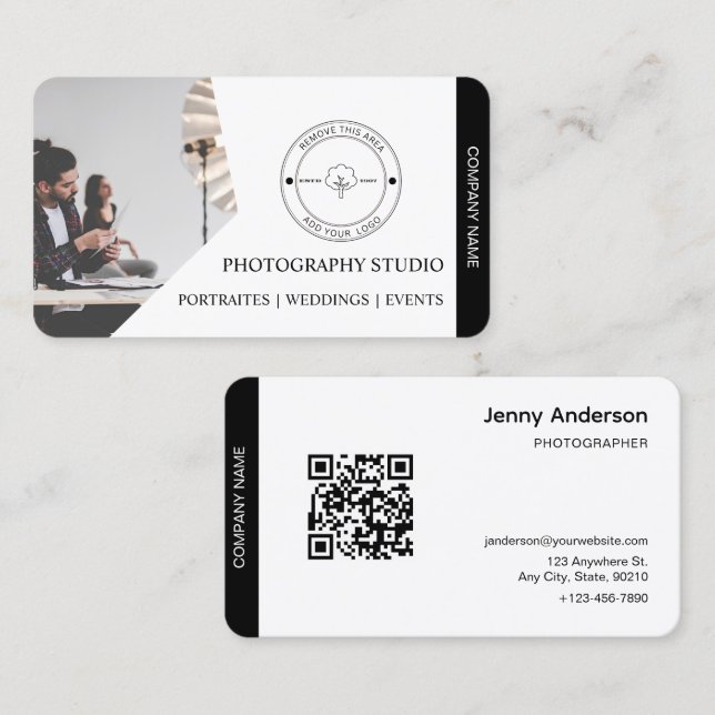 Carte De Visite Code QR Nom de l'entreprise et logo Photographe (Devant / Derrière)
