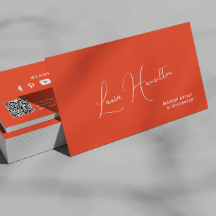 Carte De Visite Code QR orange influenceuse beauté moderne 