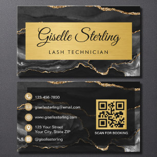 Carte De Visite Code QR Pailleté Technicien de Cils en Agate Or No
