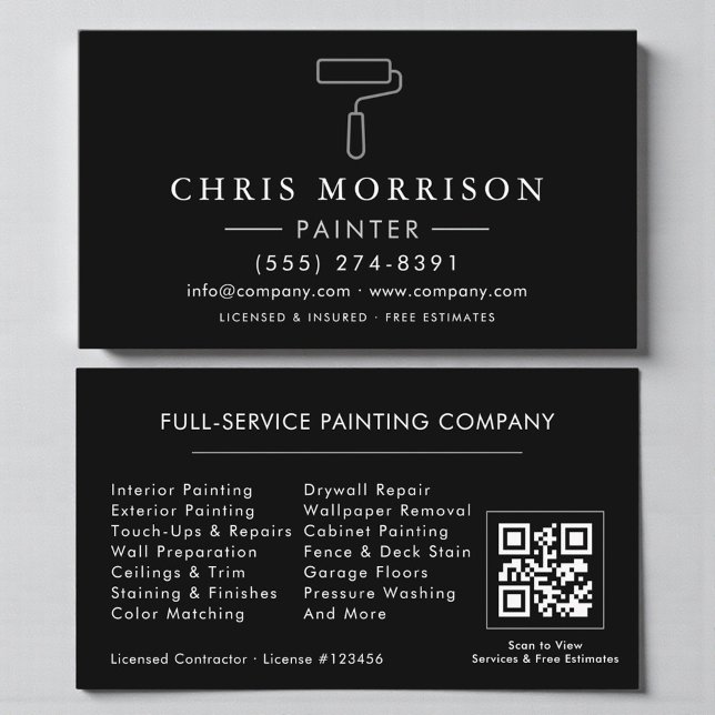 Carte De Visite Code QR Painter Black Silver (Créateur téléchargé)
