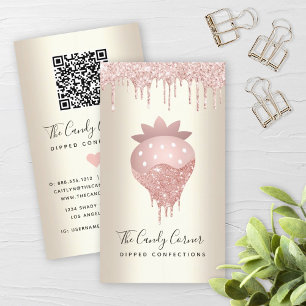 Carte De Visite Code QR Parties scintillant de fraise rose Confect