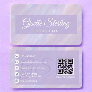 Carte De Visite Code QR pastel violet Esthéticienne