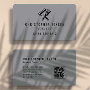 Carte De Visite Code QR Peintre Gris Noir Peinture Arrondi