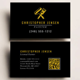 Carte De Visite Code QR Peintre Noir Jaune Peinture