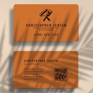 Carte De Visite Code QR Peintre Terracotta Noir Peinture Arrondie