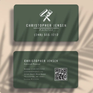 Carte De Visite Code QR Peintre Vert Foncé Arrondi Peinture