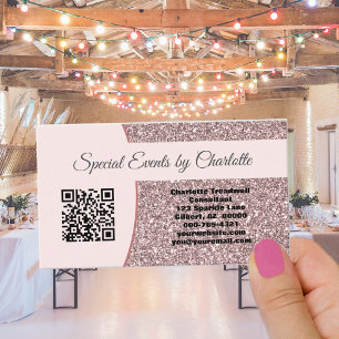 Carte De Visite Code QR personnalisé avec paillettes roses profess