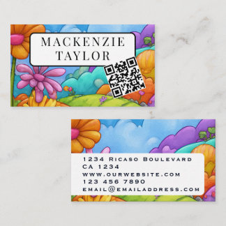 Carte De Visite Code QR personnalisé de fleur de dessin animé colo