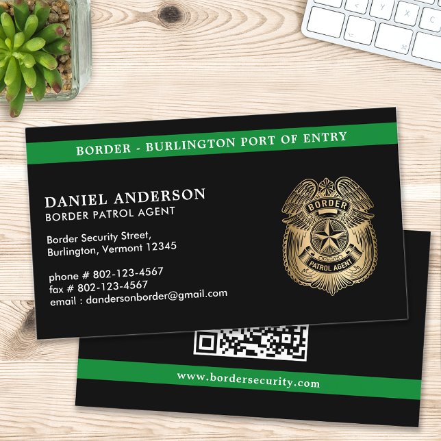 Carte De Visite Code QR personnalisé de l'agent de police des fron (Créateur téléchargé)