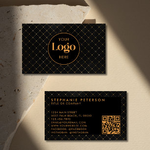 Carte De Visite Code QR personnalisé de luxe noir et or pour le lo