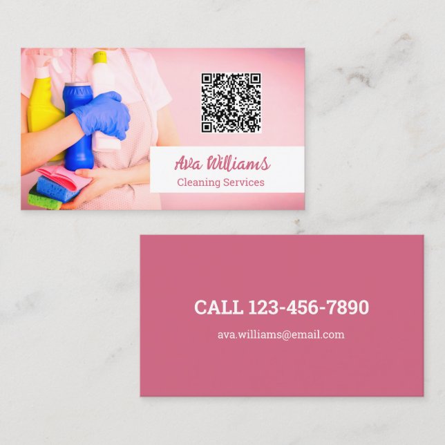 Carte De Visite Code QR personnalisé des services de nettoyage (Devant / Derrière)