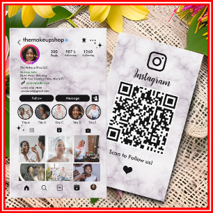 Carte De Visite Code QR personnalisé Instagram en marbre