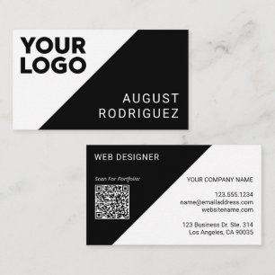 Carte De Visite Code QR personnalisé large logo noir blanc géométr