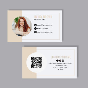 Carte De Visite Code QR Photo Beige Se Connecter Avec Moi Minimali